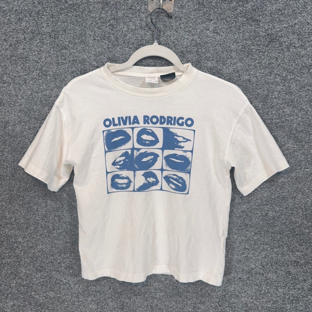 Zara Olivia Rodrigo Tshirt Girls 8-9 White Blue Lips Graphic Merch Concert Tee